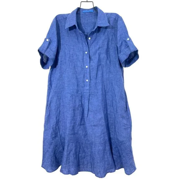 J. McLaughlin | Dresses | J Mclaughlin Wellesley Linen Dress Blue Size  Medium Preloved | Poshmark